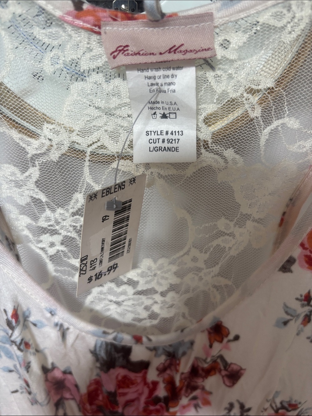 White tank top with a red floral print and a delicate lace back detail - Picture 3 of 5